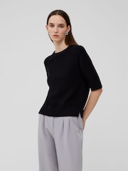 French Connection Black 100% Cotton Short Sleeve Lily Mozart Jumper - Image 1 of 4