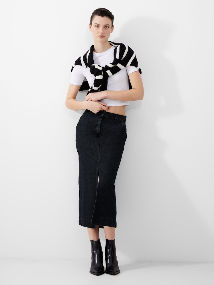 French Connection Blue 100% Cotton Denver Midaxi Skirt - Image 1 of 4