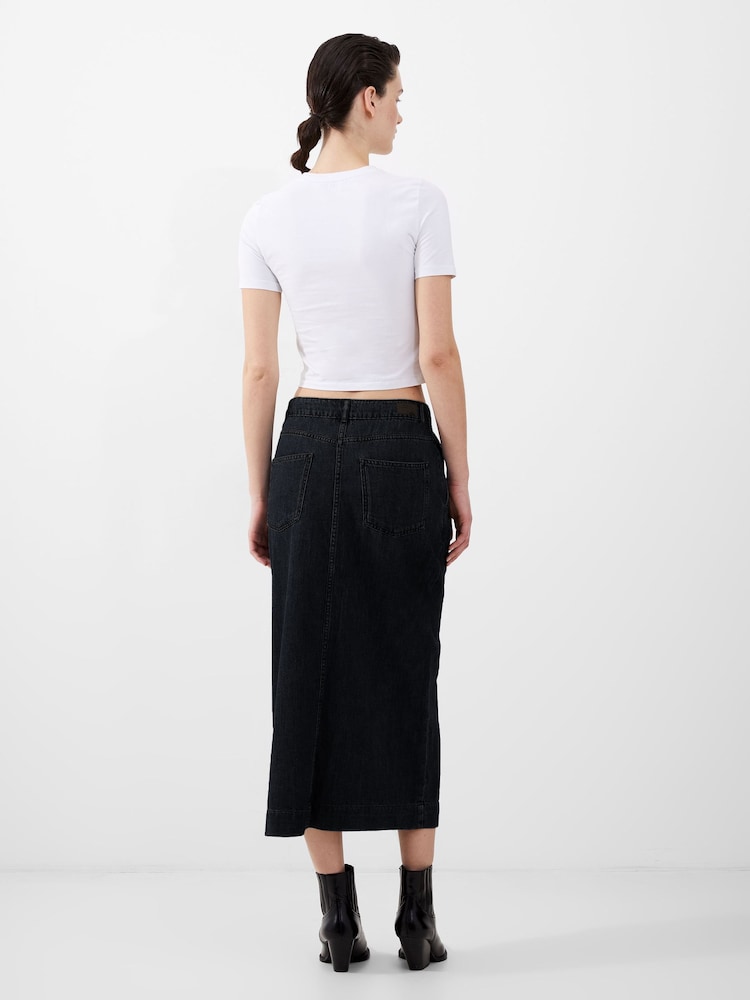 French Connection Blue 100% Cotton Denver Midaxi Skirt - Image 2 of 4