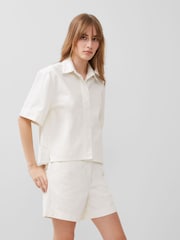 French Connection Cream 100% Cotton Finley Denim Short Sleeve Shirt - Image 3 of 4