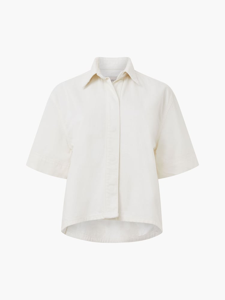 French Connection Cream 100% Cotton Finley Denim Short Sleeve Shirt - Image 4 of 4