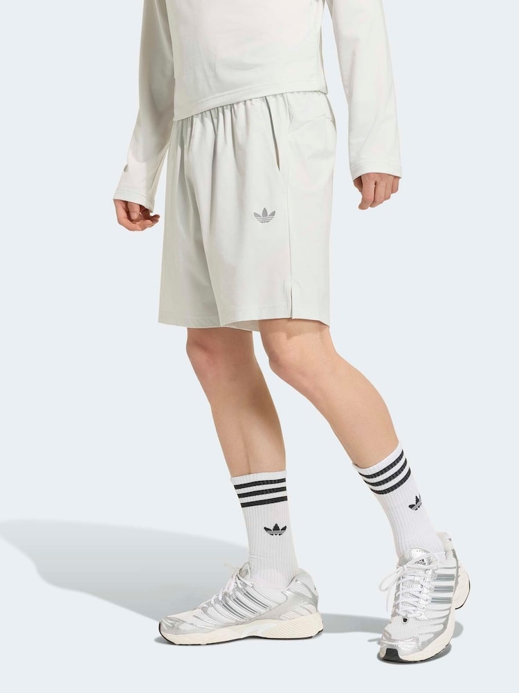 adidas Originals White Tech Trefoil Essentials Polyester Shorts - Image 1 of 7 adidas Originals White Tech Trefoil Essentials Polyester Shorts - Image 1 of 7