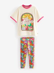 Little Bird by Jools Oliver Pink Happy 100% Cotton T-Shirt and Leggings Set - Image 9 of 13
