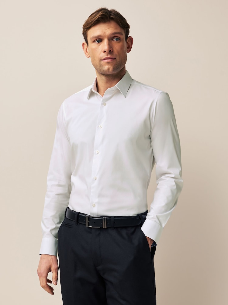 White Slim Fit Four Way Stretch Shirt - Image 3 of 7