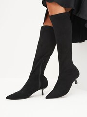 Black Forever Comfort® Knee High Stretch Sock Heel Boots - Image 1 of 7
