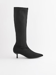 Black Forever Comfort® Knee High Stretch Sock Heel Boots - Image 2 of 7
