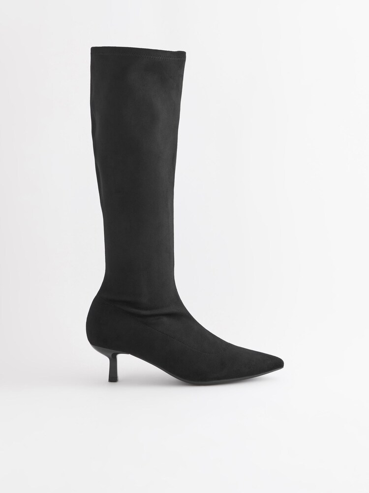 Black Forever Comfort® Knee High Stretch Sock Heel Boots - Image 2 of 7