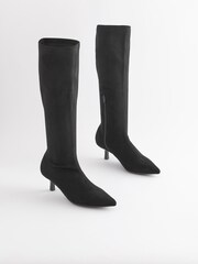 Black Forever Comfort® Knee High Stretch Sock Heel Boots - Image 3 of 7