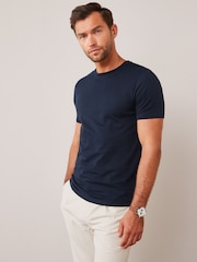 Bleu marine - Slim Fit (Slim Fit) - T-shirt Essential Col rond en coton - Image 1 de 6
