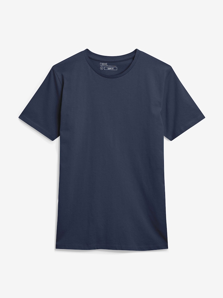 Bleu marine - Slim Fit (Slim Fit) - T-shirt Essential Col rond en coton - Image 5 of 6