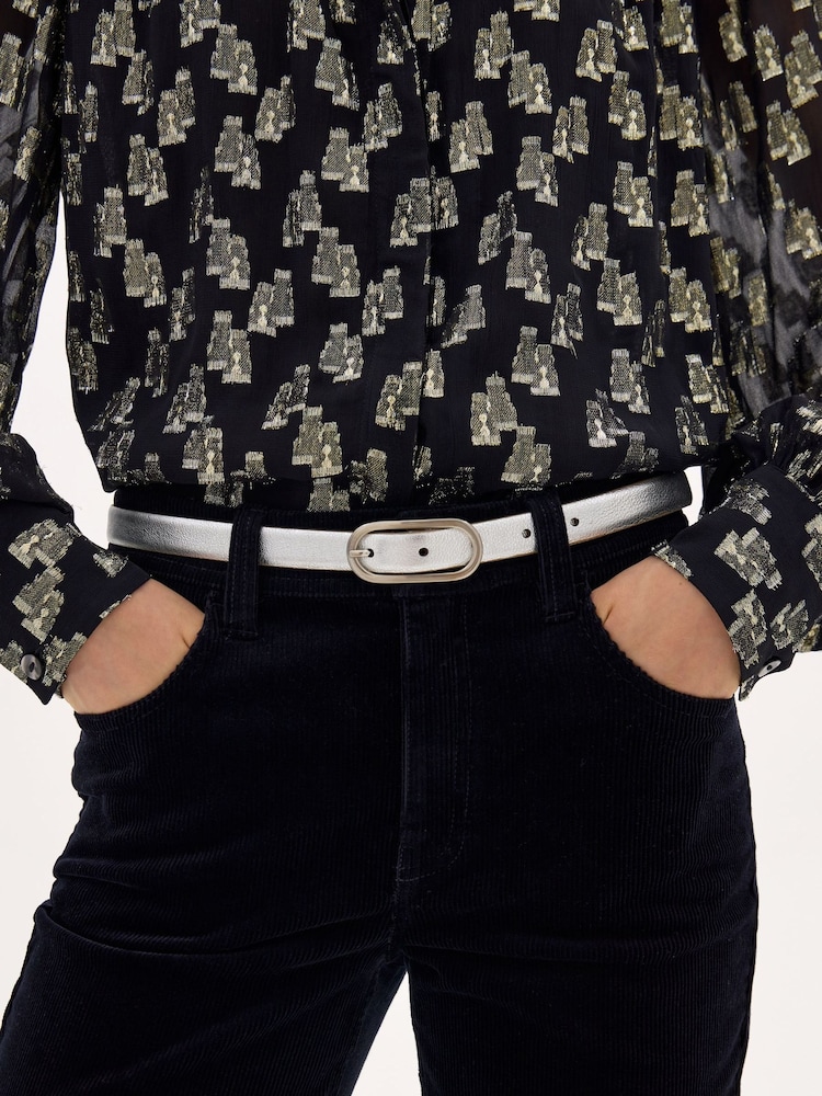 Hush Silver Stella Slim Oval Buckle Leather Belt - Image 2 of 4