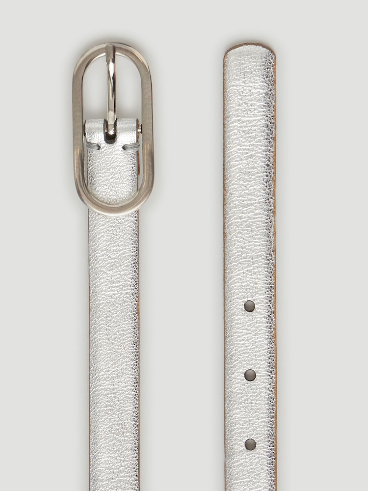Hush Silver Stella Slim Oval Buckle Leather Belt - Image 4 of 4