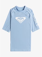Hellblau - Roxy Mädchen Kurzärmeliges Sonnenschutz-Shirt mit Herzlogo - Bild 1 von 2