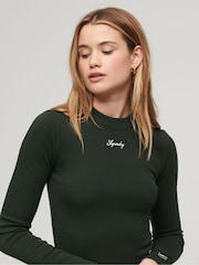 Vert olive - Haut ajusté Superdry côtelé à manches longues - Image 3 de 6