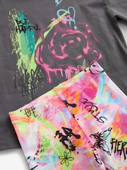 Charcoal Grey Graffiti Oversized T-Shirt And Leggings Set (3-16yrs) - Image 3 of 5