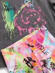 Charcoal Grey Graffiti Oversized T-Shirt And Leggings Set (3-16yrs) - Image 5 of 5