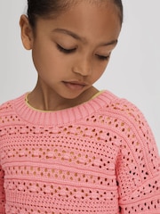 Reiss Pink Isobel Teen Crochet Crew Neck Jumper - Image 1 of 6