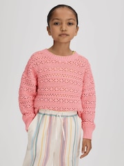 Reiss Pink Isobel Teen Crochet Crew Neck Jumper - Image 4 of 6