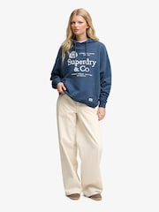 Superdry Blue Luxe Casual Embroidered Relaxed Hoodie - Image 3 of 7