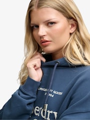 Superdry Blue Luxe Casual Embroidered Relaxed Hoodie - Image 4 of 7