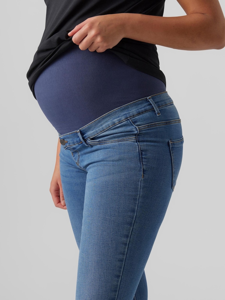 VERO MODA Blue Maternity Over The Bump Stretch Comfort Skinny Jeans - Image 4 of 7