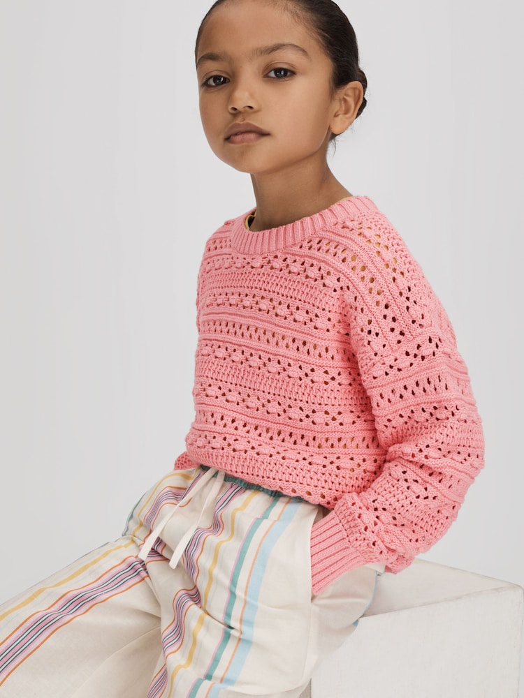 Reiss Pink Isobel 9-13 yrs Crochet Crew Neck Jumper - Image 1 of 6 Reiss Pink Isobel 9-13 yrs Crochet Crew Neck Jumper - Image 1 of 6