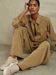 Reiss Nude Leanne Grained Leather Platform Trainers - Image 2 of 5
