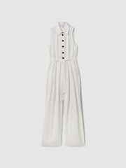 Reiss White Perla Petite Belted Wide Leg Jumpsuit - Image 2 of 7