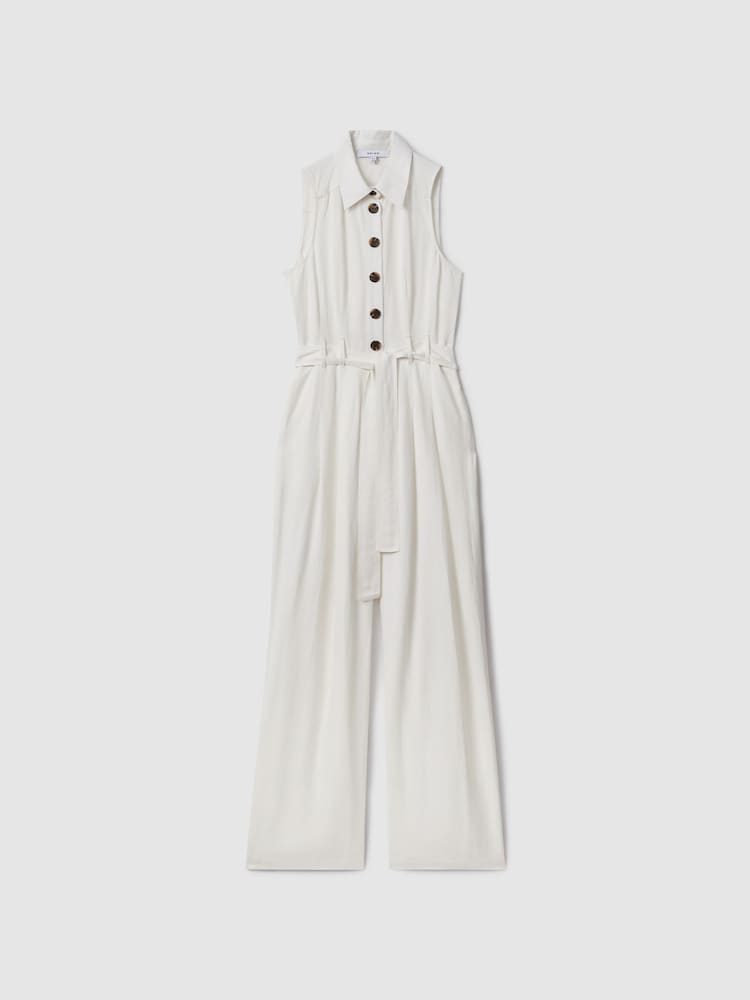 Reiss White Perla Petite Belted Wide Leg Jumpsuit - Image 2 of 7