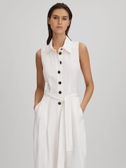 Reiss White Perla Petite Belted Wide Leg Jumpsuit - Image 3 of 7
