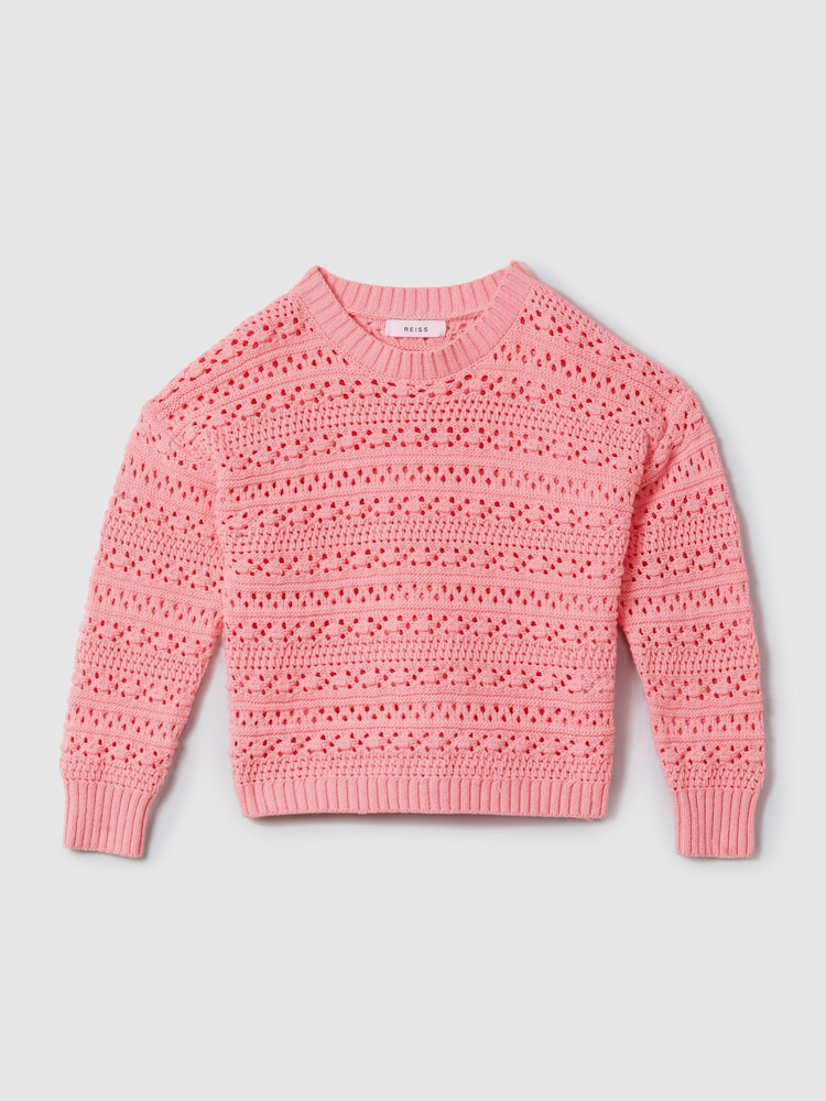 Reiss Pink Isobel 4-9 yrs Crochet Crew Neck Jumper - Image 2 of 6