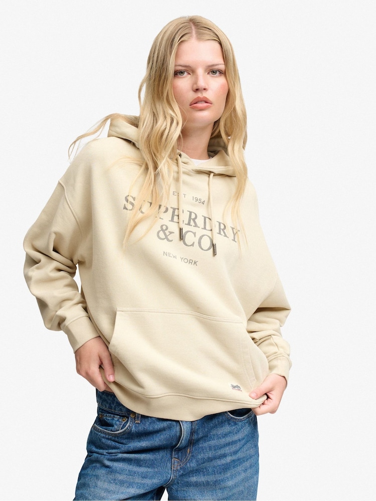 Superdry Taupe Brown Luxe Casual Relaxed Hoodie - Image 1 of 5