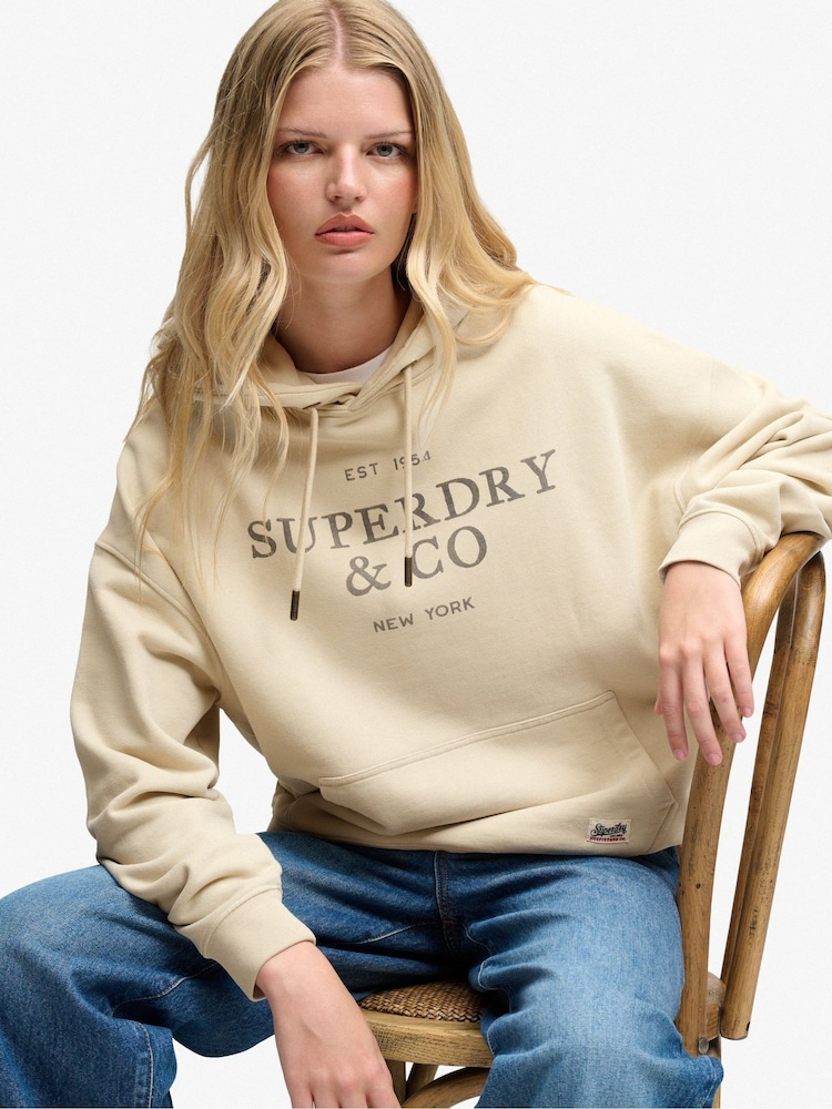 Superdry Taupe Brown Luxe Casual Relaxed Hoodie - Image 5 of 5