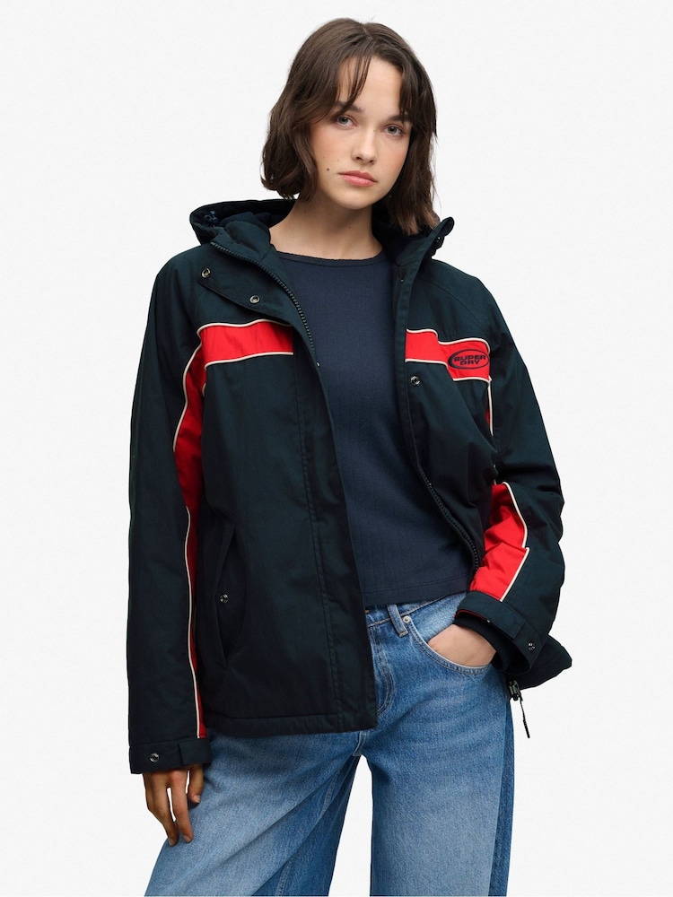 Superdry Blue Vintage Hooded Wind Jacket - Image 1 of 6 Superdry Blue Vintage Hooded Wind Jacket - Image 1 of 6