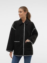VERO MODA Black Stitch Detail Button Up Oversized Jacket - Image 1 of 6