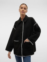 VERO MODA Black Stitch Detail Button Up Oversized Jacket - Image 4 of 6