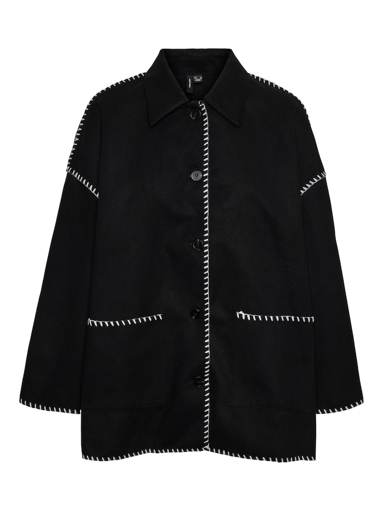 VERO MODA Black Stitch Detail Button Up Oversized Jacket - Image 6 of 6