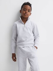 Reiss Soft Grey Bishop Textured Half-Zip Funnel Neck Top - Image 1 of 5