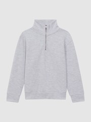Reiss Soft Grey Bishop Textured Half-Zip Funnel Neck Top - Image 2 of 5