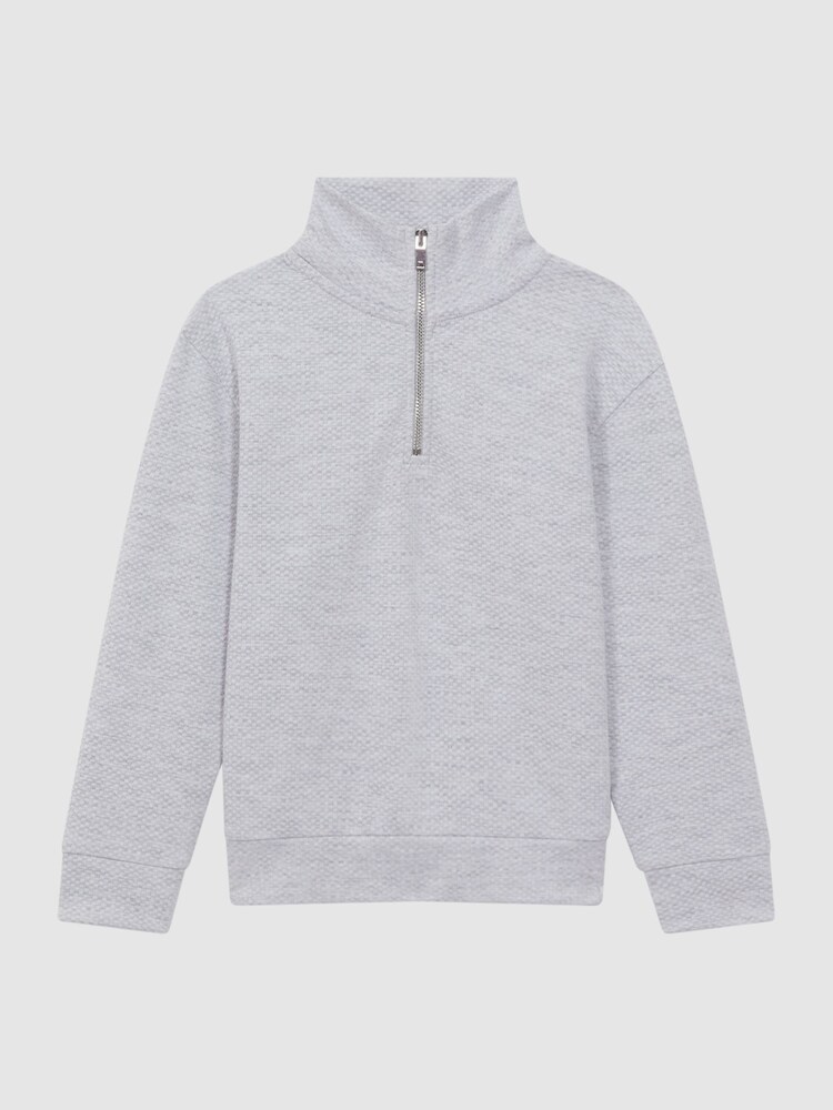 Reiss Soft Grey Bishop Textured Half-Zip Funnel Neck Top - Image 2 of 5