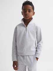 Reiss Soft Grey Bishop Textured Half-Zip Funnel Neck Top - Image 3 of 5