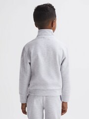 Reiss Soft Grey Bishop Textured Half-Zip Funnel Neck Top - Image 4 of 5