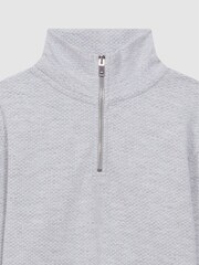 Reiss Soft Grey Bishop Textured Half-Zip Funnel Neck Top - Image 5 of 5