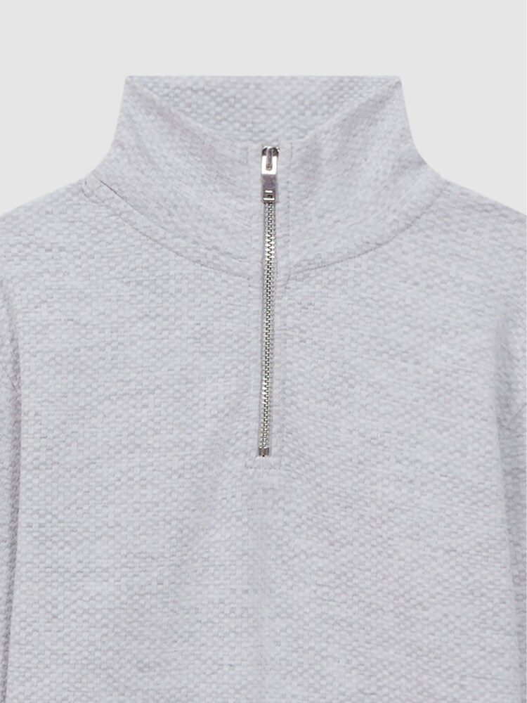 Reiss Soft Grey Bishop Textured Half-Zip Funnel Neck Top - Image 5 of 5