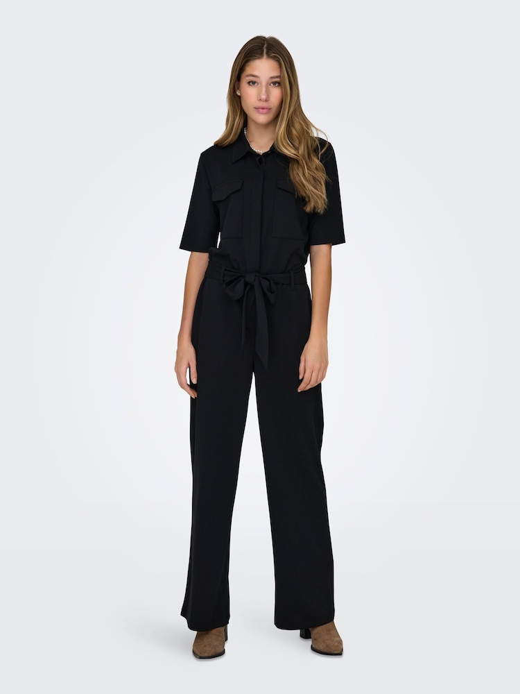 JDY Black Utility Button Up Short Sleeve Jumpsuit - Image 1 of 5 JDY Black Utility Button Up Short Sleeve Jumpsuit - Image 1 of 5