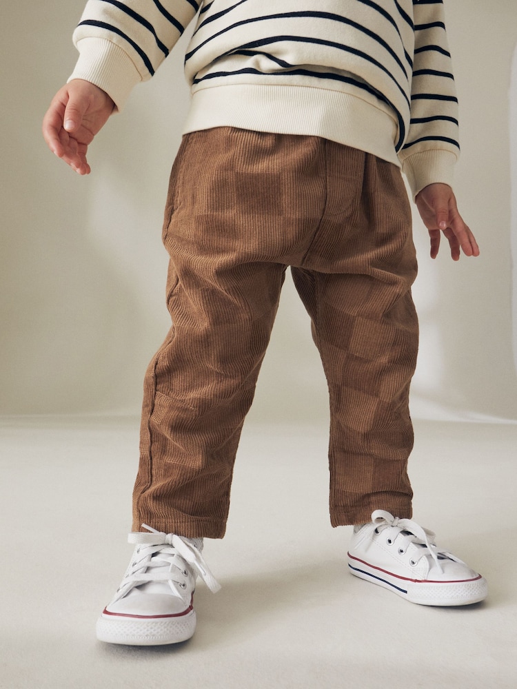 Tan Brown Check Corduroy Pull On 100% Cotton Trousers (3mths-7yrs) - Image 1 of 5