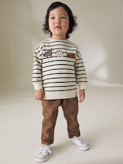 Tan Brown Check Corduroy Pull On 100% Cotton Trousers (3mths-7yrs) - Image 2 of 5