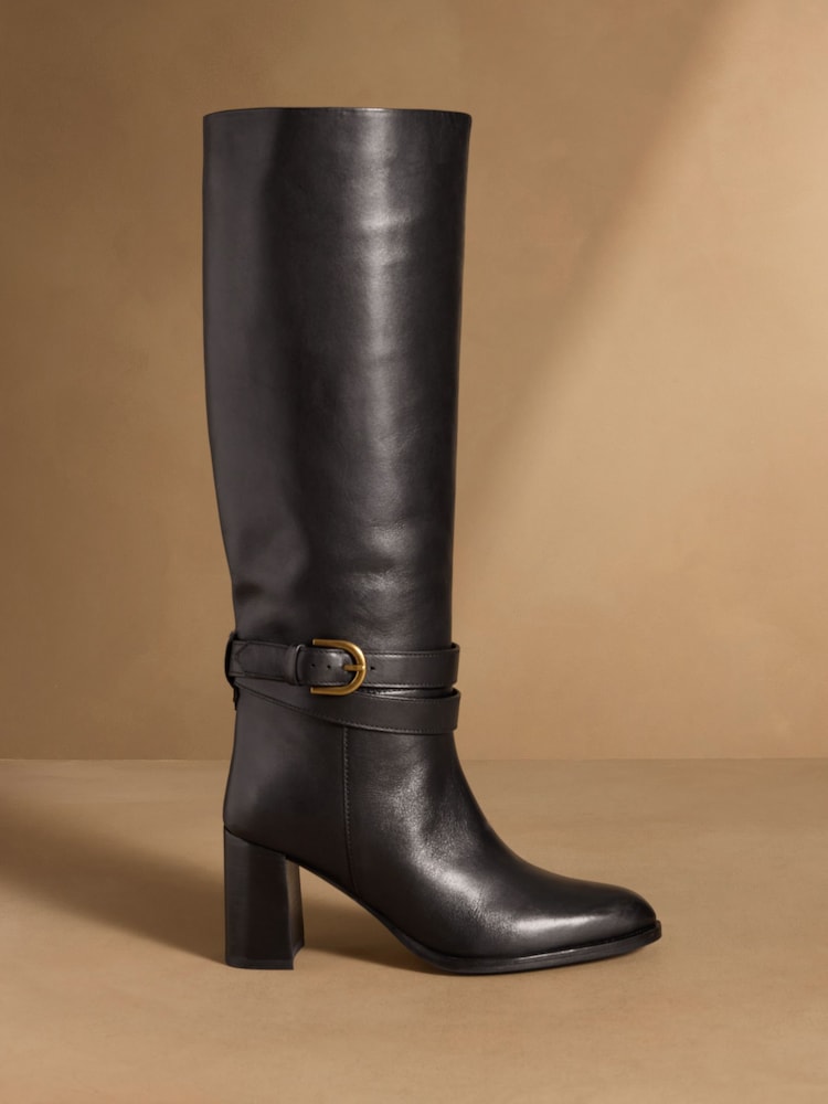 Russell & Bromley Black Leather Moore Knee High Block Heel Boots - Image 1 of 7 Russell & Bromley Black Leather Moore Knee High Block Heel Boots - Image 1 of 7