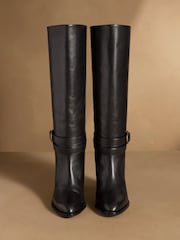Russell & Bromley Black Leather Moore Knee High Block Heel Boots - Image 2 of 7