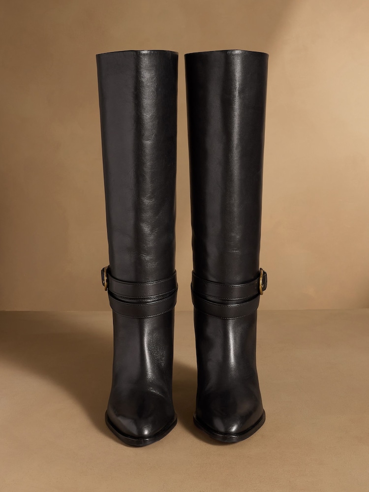 Russell & Bromley Black Leather Moore Knee High Block Heel Boots - Image 2 of 7 Russell & Bromley Black Leather Moore Knee High Block Heel Boots - Image 2 of 7